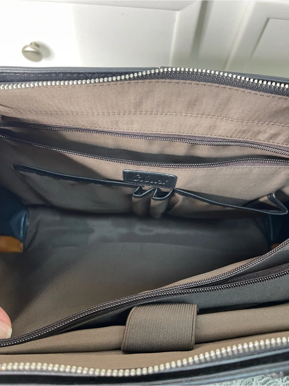 Cluci Black Vegan Leather Laptop Briefcase Shoulder Bag Tote Colorblock Gusset
